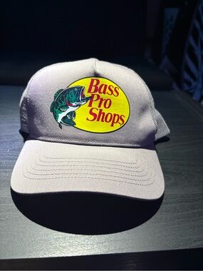Bass Pro Shops Beige Cap with Yellow Logo and Green Fish